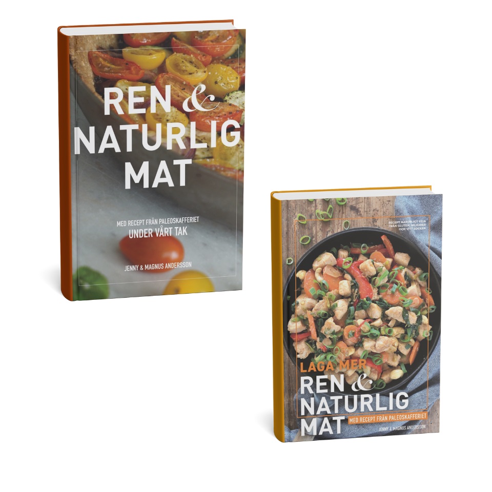 Paleokokböcker Ren och Naturlig Mat (del 1) samt Laga Mer Ren och Naturlig Mat (del 2) i ett förmånligt bokpaket.