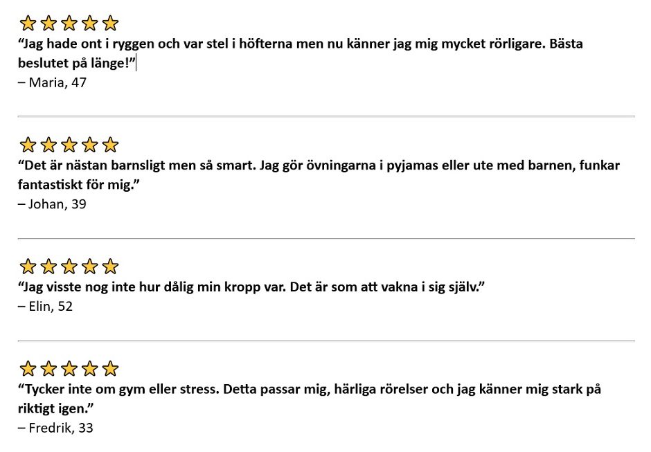 21-dagar minipassutmaning återkoppling från kunder.